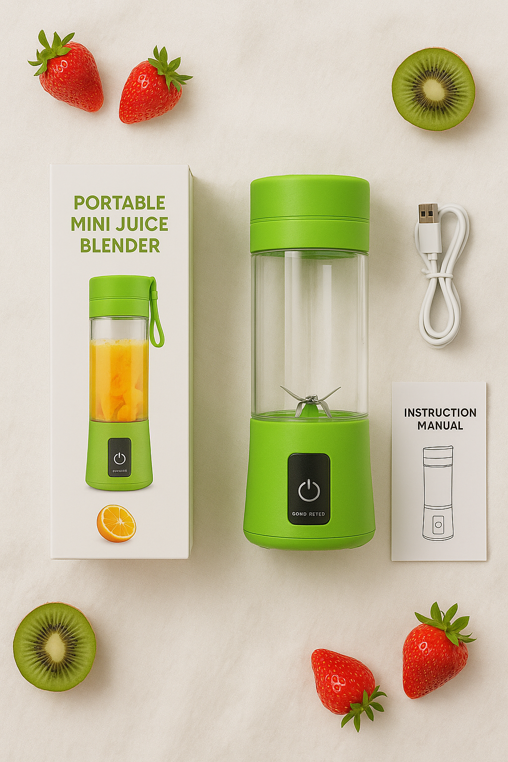 USB rechargeable blender with fruits and manual