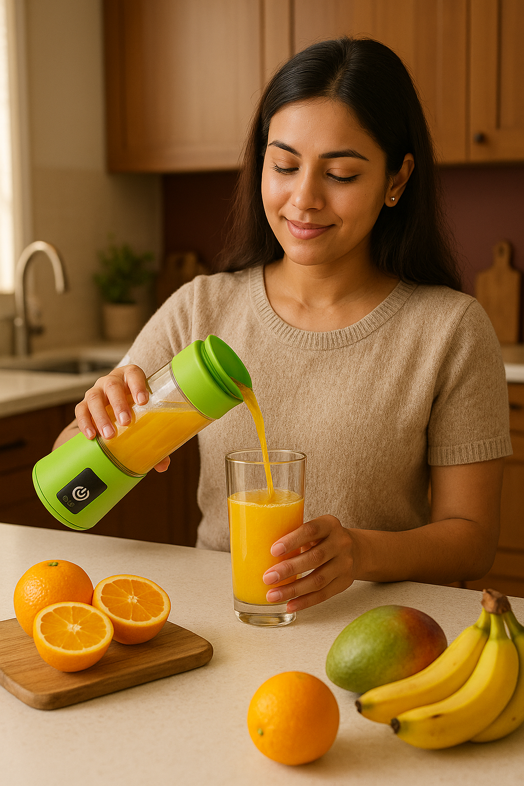 Compact travel juicer in a modern Indian kitchen