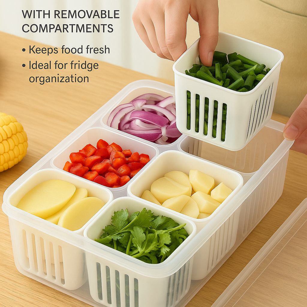 6-in-1 Airtight Kitchen Storage Box – Multi-Section Food Container with Lids